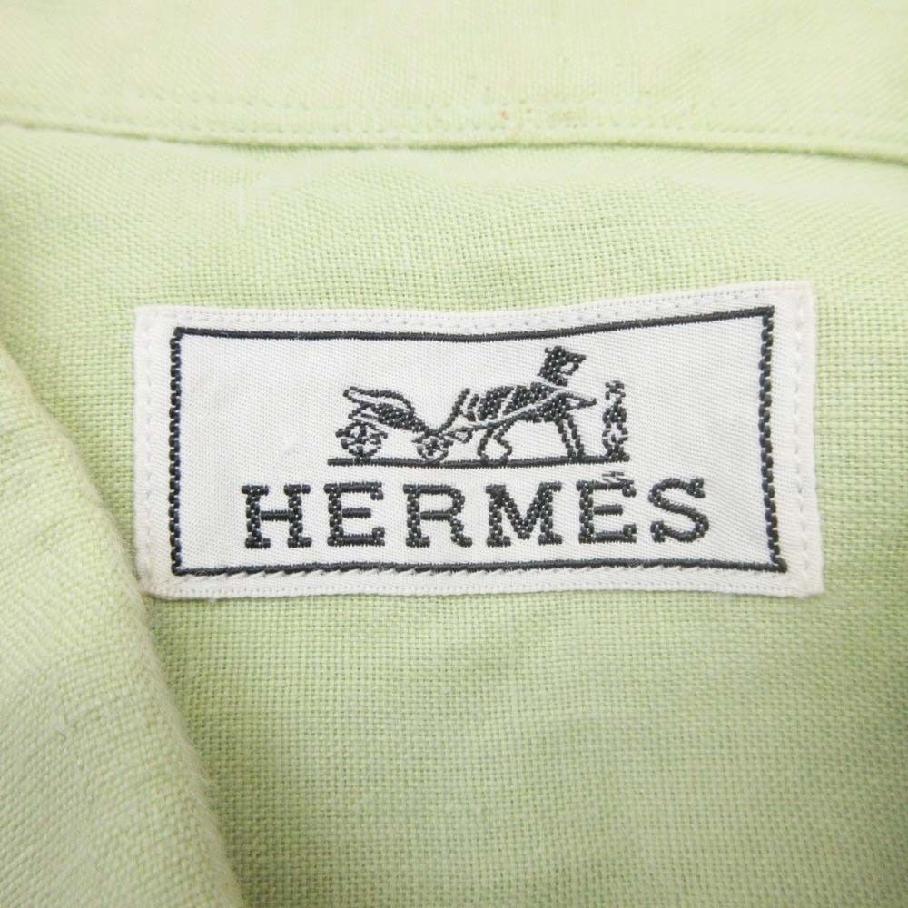 Hermes Linen 100% Shirt Top Short Sleeve Relaxed Fit 43 17 Yellow Green — view 5