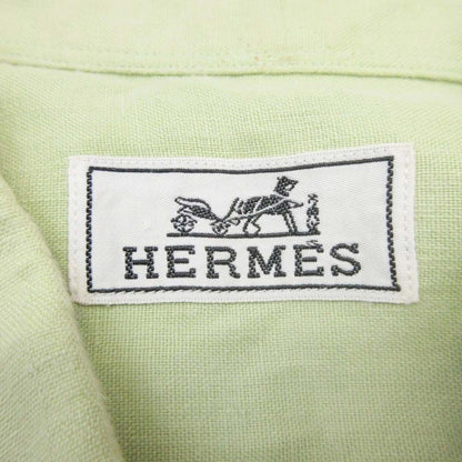 Hermes Linen 100% Shirt Top Short Sleeve Relaxed Fit 43 17 Yellow Green — view 5