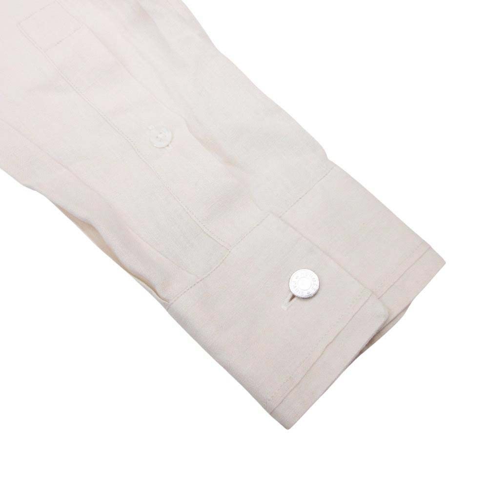 Hermes Linen 100% Series Button Shirt Top Long Sleeve Pintuck Stitch 41 Beige — view 4