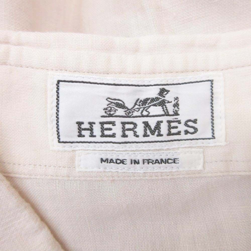 Hermes Linen 100% Series Button Shirt Top Long Sleeve Pintuck Stitch 41 Beige — view 6