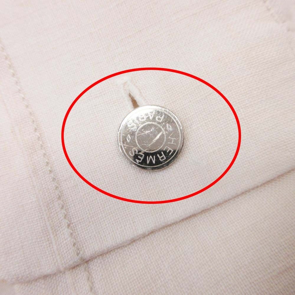 Hermes Linen 100% Series Button Shirt Top Long Sleeve Pintuck Stitch 41 Beige — view 7