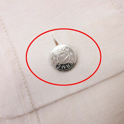 Hermes Linen 100% Series Button Shirt Top Long Sleeve Pintuck Stitch 41 Beige — view 7