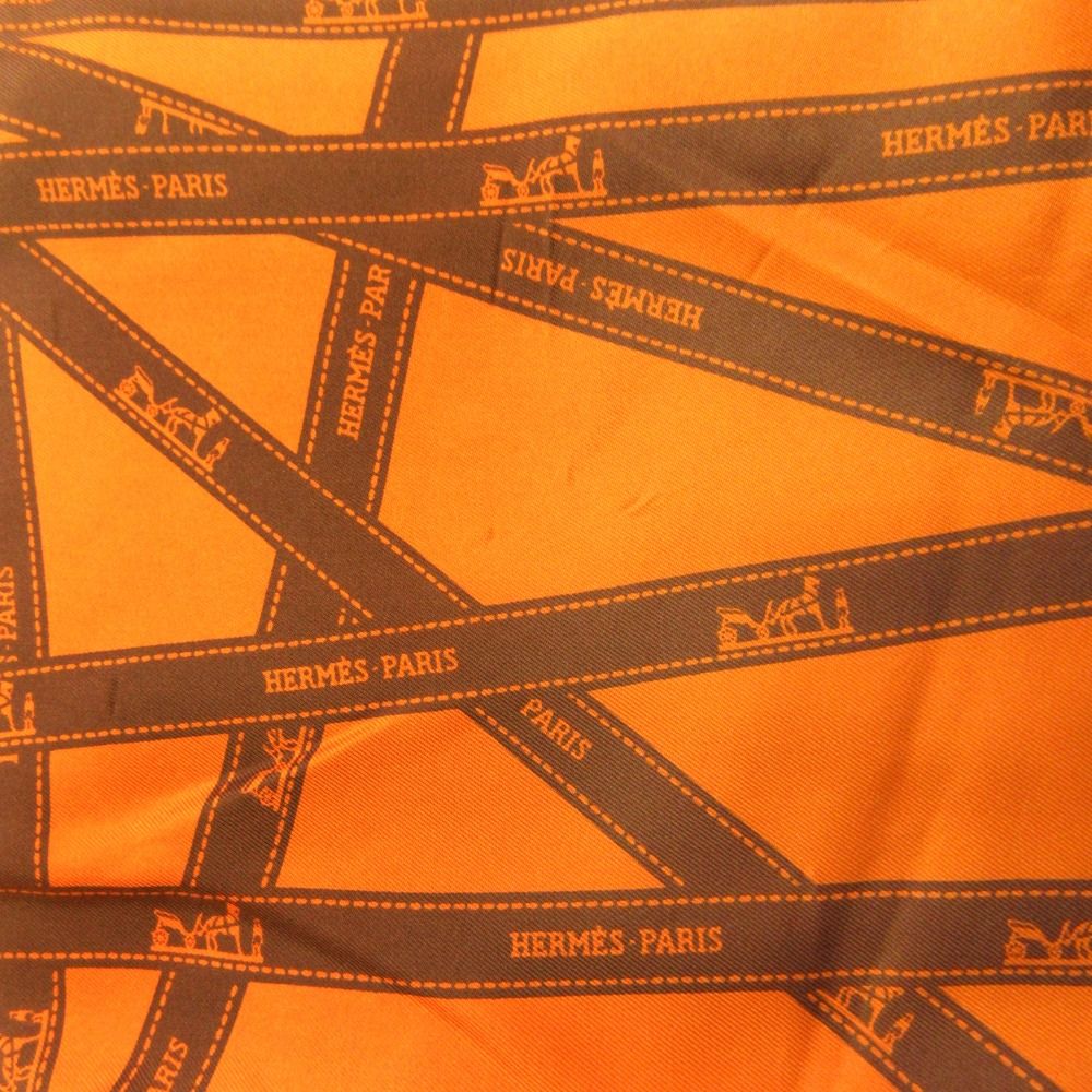 Hermes Bolduc Silk Shirt Series Button Blouse Top Ribbon Pattern 40 Orange — view 9