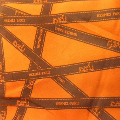 Hermes Bolduc Silk Shirt Series Button Blouse Top Ribbon Pattern 40 Orange — view 9