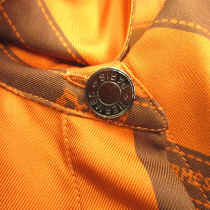 Hermes Bolduc Silk Shirt Series Button Blouse Top Ribbon Pattern 40 Orange — view 5