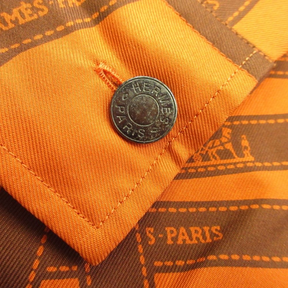 Hermes Bolduc Silk Shirt Series Button Blouse Top Ribbon Pattern 40 Orange — view 6