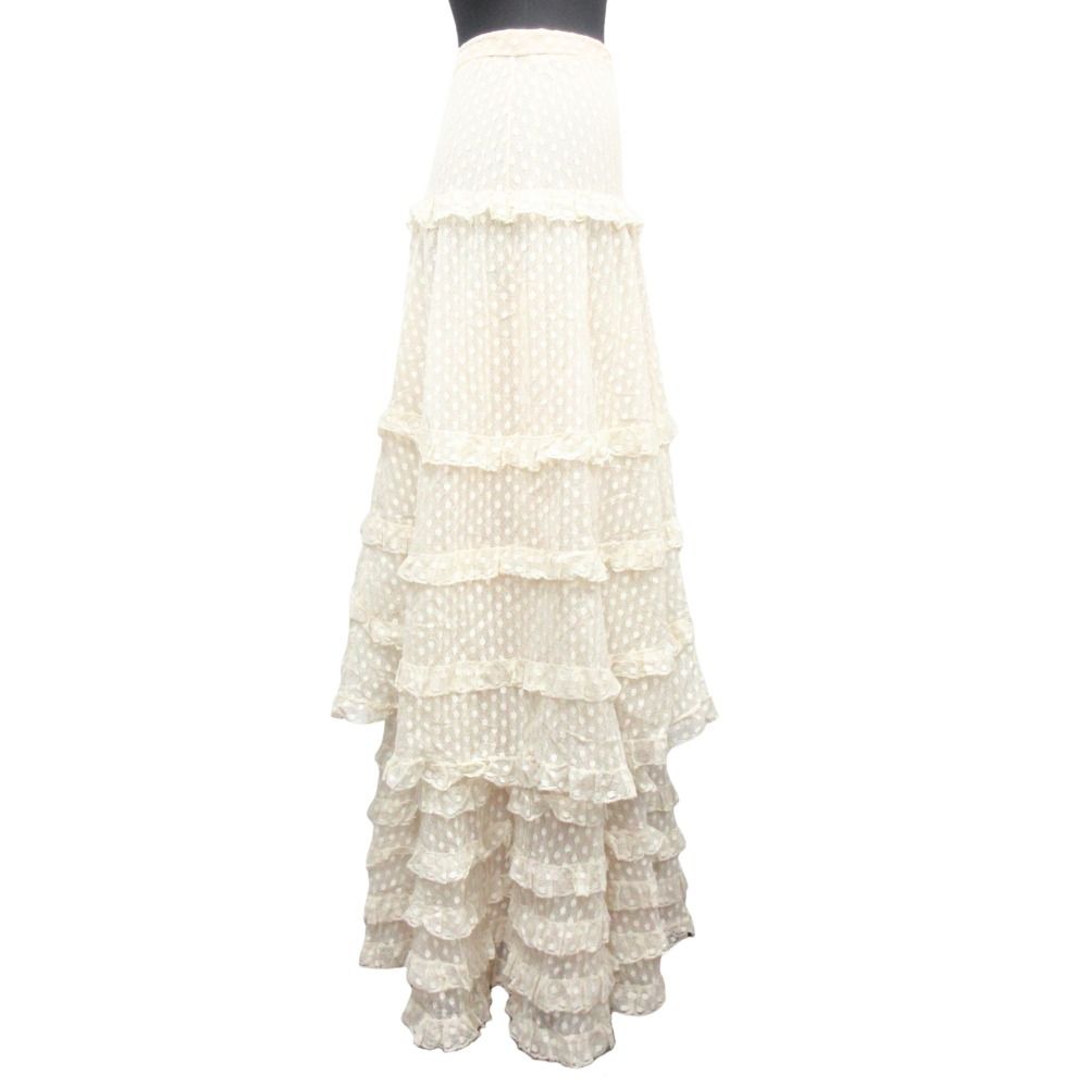 Dior Lace Frill Sheer Long Skirt Beige Ivory — view 2