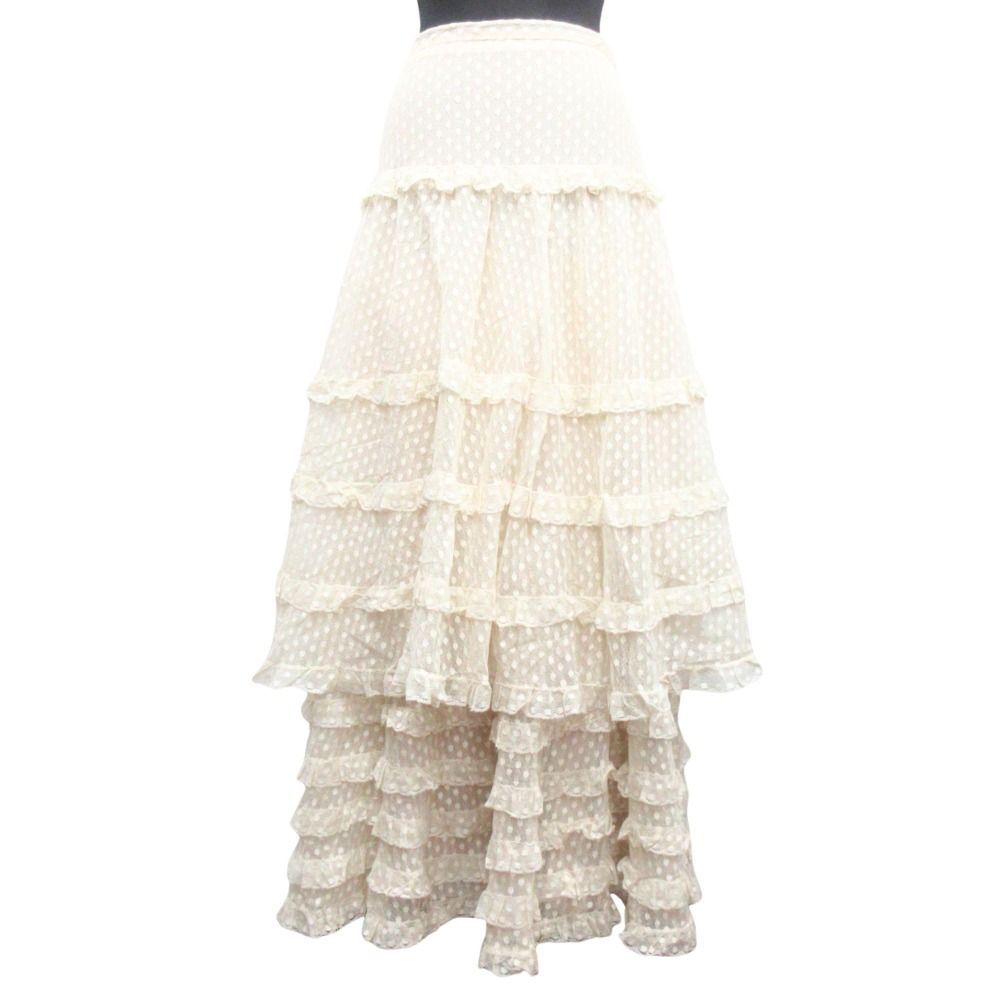 Dior Lace Frill Sheer Long Skirt Beige Ivory