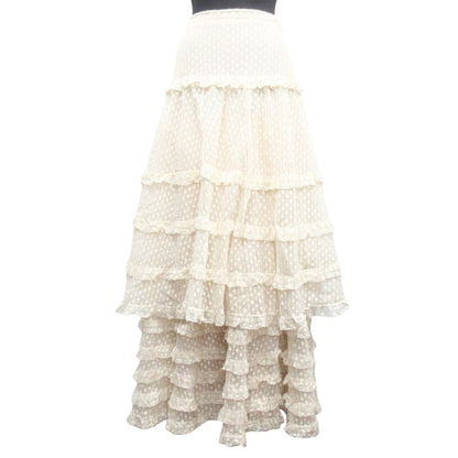 Dior Lace Frill Sheer Long Skirt Beige Ivory