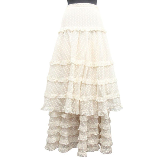 Dior Lace Frill Sheer Long Skirt Beige Ivory