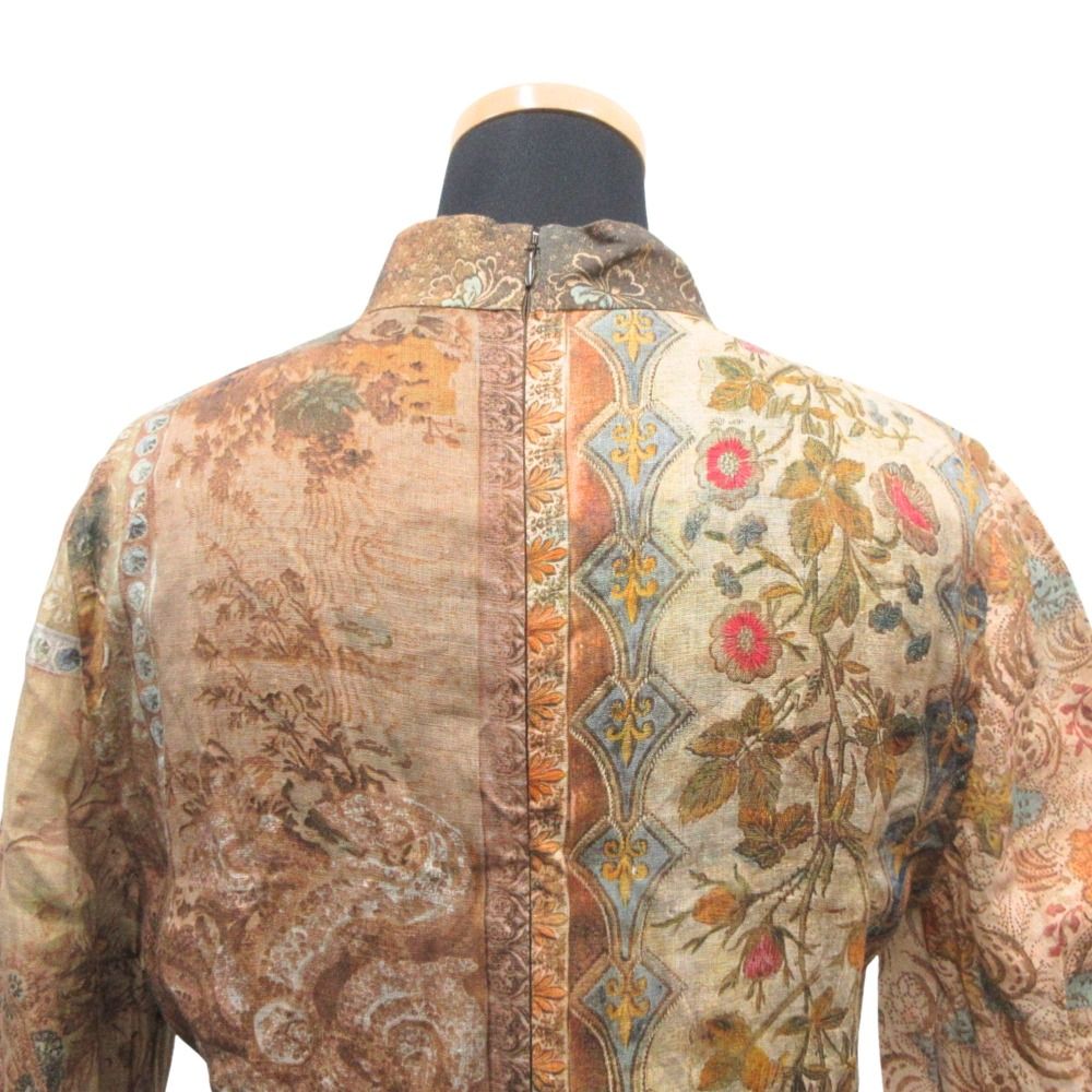 Dior Linen Long Dress Long Sleeve Lace All Over Pattern Brown Multicolor — view 5