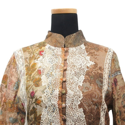 Dior Linen Long Dress Long Sleeve Lace All Over Pattern Brown Multicolor — view 4
