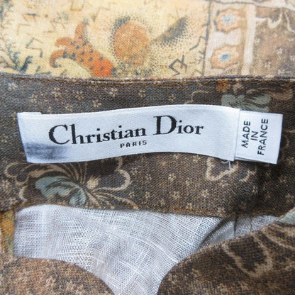 Dior Linen Long Dress Long Sleeve Lace All Over Pattern Brown Multicolor — view 6