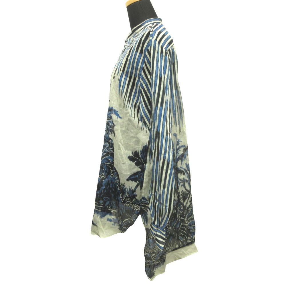 Dior Sheer Shirt Dress Pullover Tropical Stand Collar 38 Navy — view 3