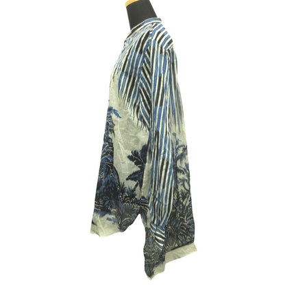 Dior Sheer Shirt Dress Pullover Tropical Stand Collar 38 Navy — view 3