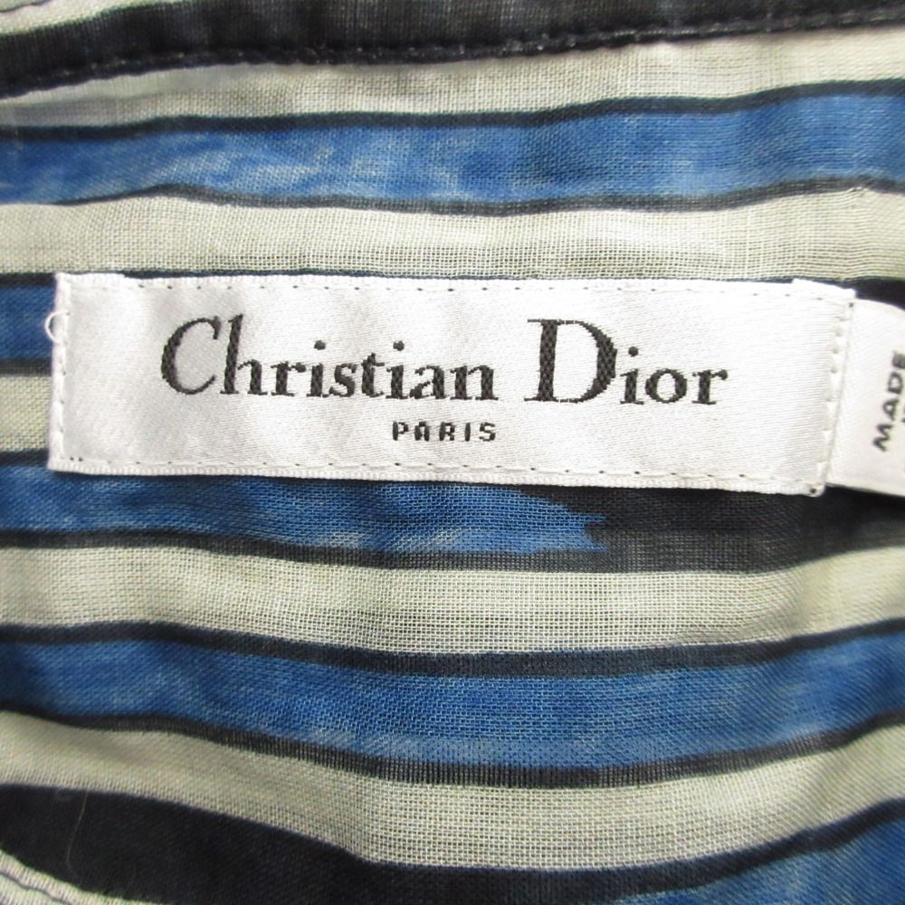 Dior Sheer Shirt Dress Pullover Tropical Stand Collar 38 Navy — view 6