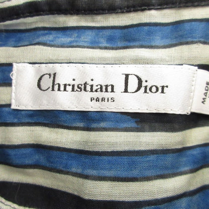 Dior Sheer Shirt Dress Pullover Tropical Stand Collar 38 Navy — view 6