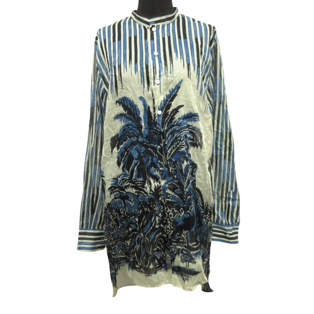 Dior Sheer Shirt Dress Pullover Tropical Stand Collar 38 Navy — view 2