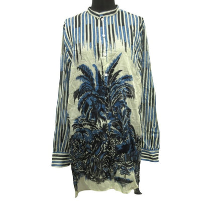 Dior Sheer Shirt Dress Pullover Tropical Stand Collar 38 Navy — view 2
