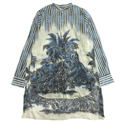Dior Sheer Shirt Dress Pullover Tropical Stand Collar 38 Navy