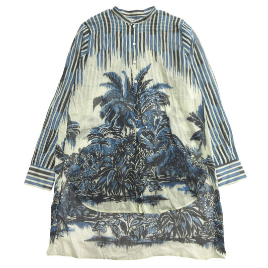 Dior Sheer Shirt Dress Pullover Tropical Stand Collar 38 Navy