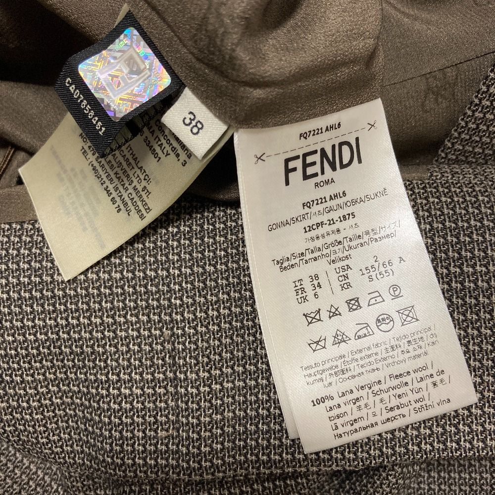 Fendi Wool Check Pencil Skirt 38 Brown — view 6