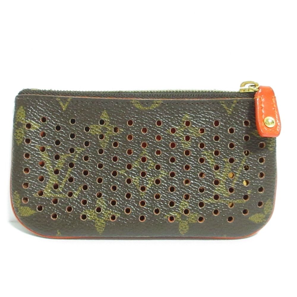 Louis Vuitton Pochette Cles Monogram Perfo Coin Key Case Brown Orange Key Holder — view 2
