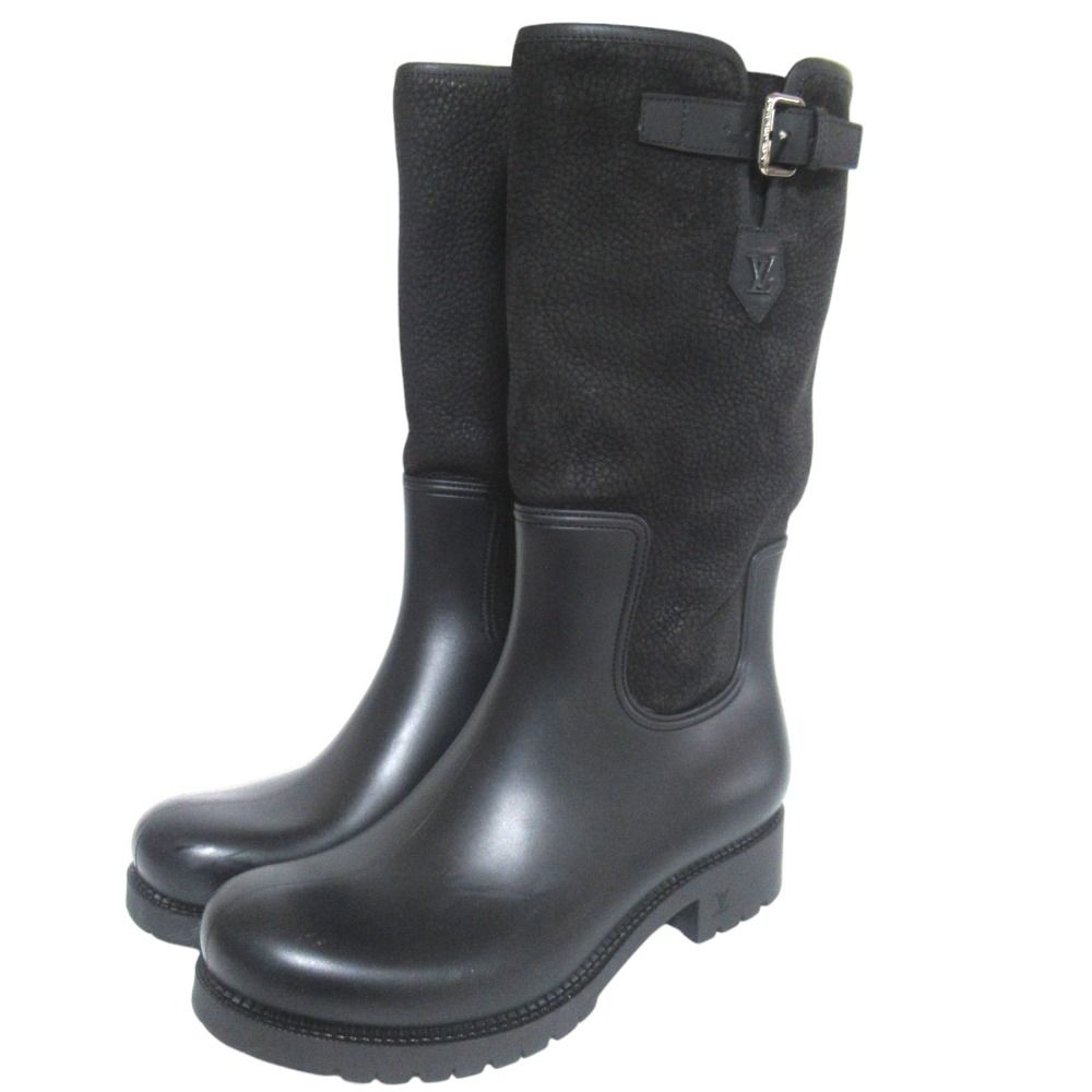 Louis Vuitton Damier Graphite Ha Flava Leather Engineer Boots Rain 7 Black