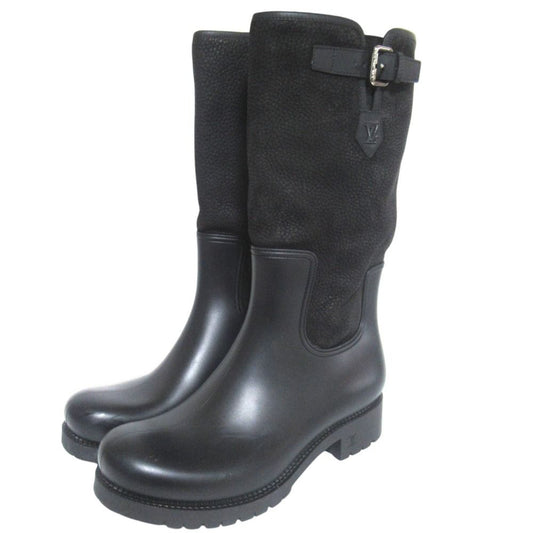 Louis Vuitton Damier Graphite Ha Flava Leather Engineer Boots Rain 7 Black