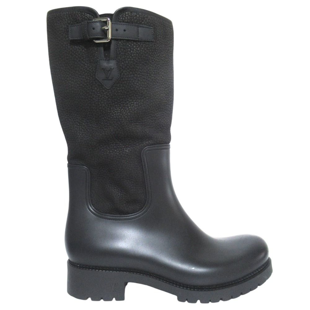 Louis Vuitton Damier Graphite Ha Flava Leather Engineer Boots Rain 7 Black — view 4