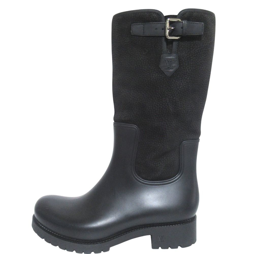 Louis Vuitton Damier Graphite Ha Flava Leather Engineer Boots Rain 7 Black — view 2