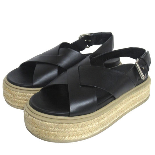 Prada Espadrilles Cross Strap Sling Back Platform Sandals 37 Black