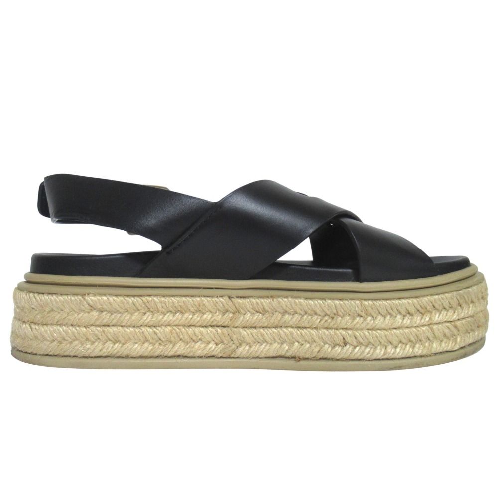 Prada Espadrilles Cross Strap Sling Back Platform Sandals 37 Black — view 3