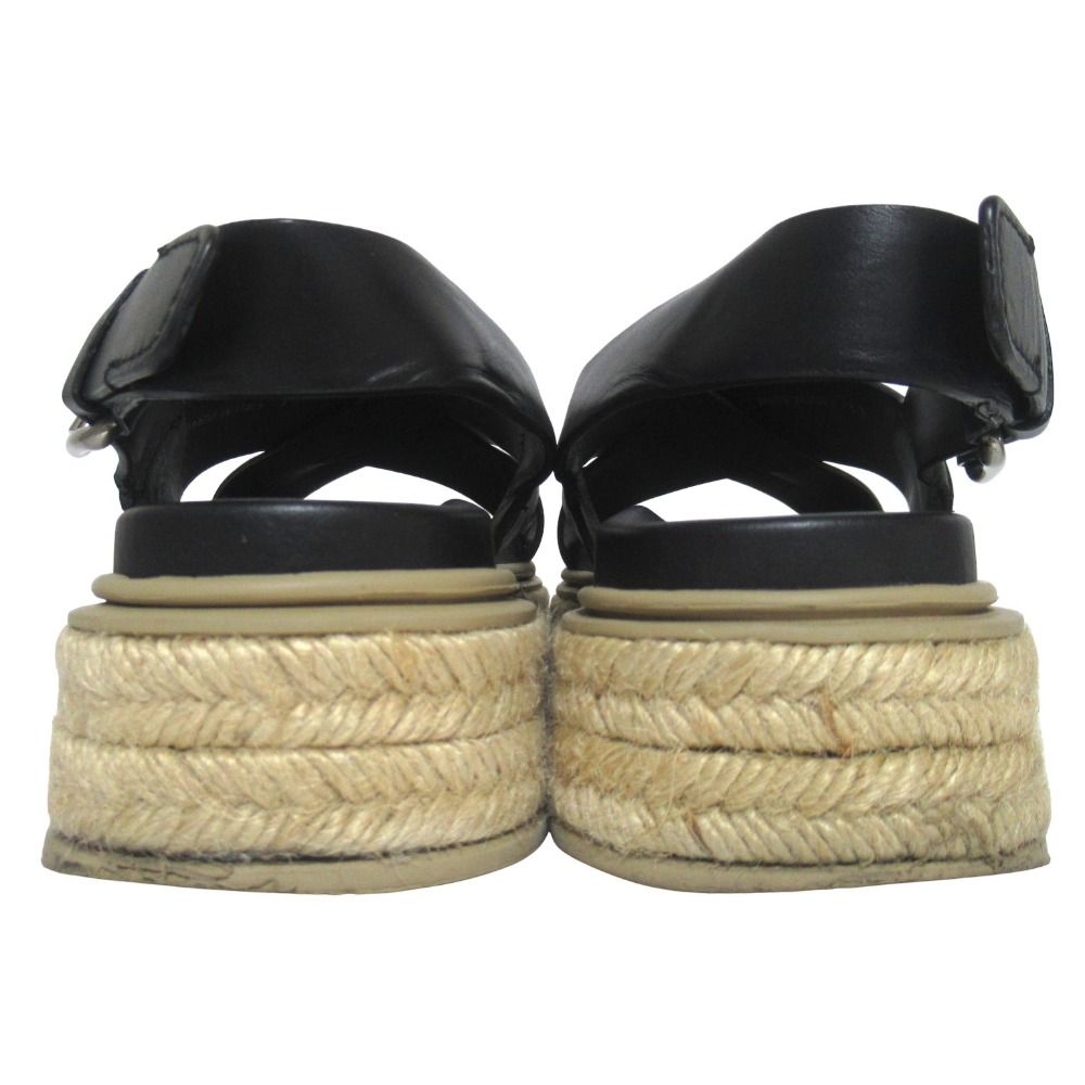 Prada Espadrilles Cross Strap Sling Back Platform Sandals 37 Black — view 4