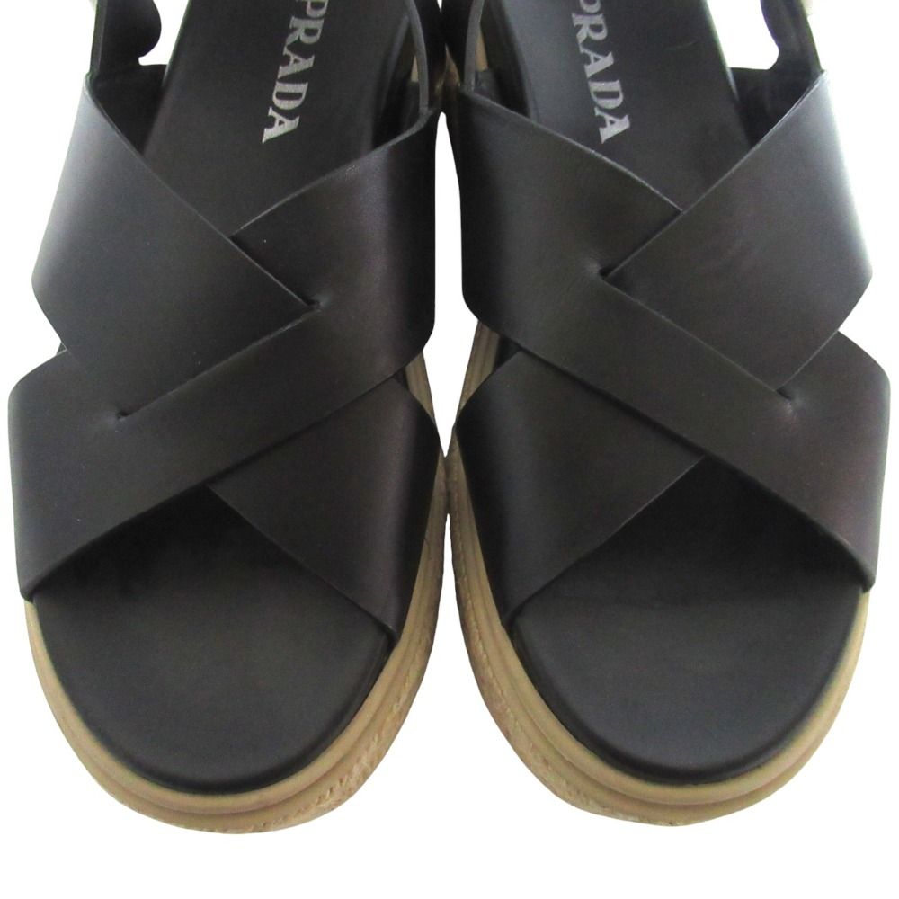Prada Espadrilles Cross Strap Sling Back Platform Sandals 37 Black — view 5
