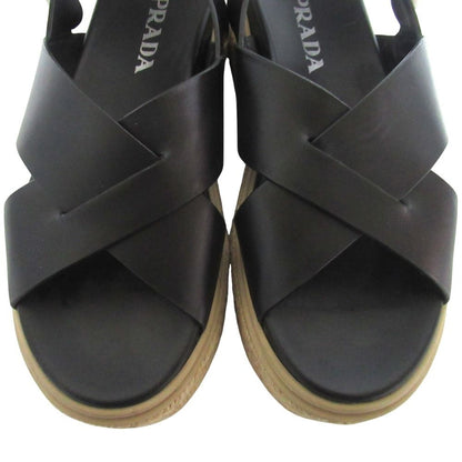 Prada Espadrilles Cross Strap Sling Back Platform Sandals 37 Black — view 5