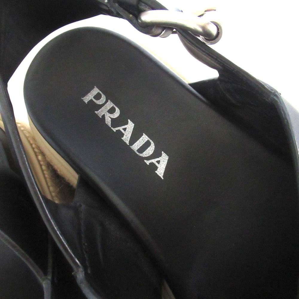 Prada Espadrilles Cross Strap Sling Back Platform Sandals 37 Black — view 7
