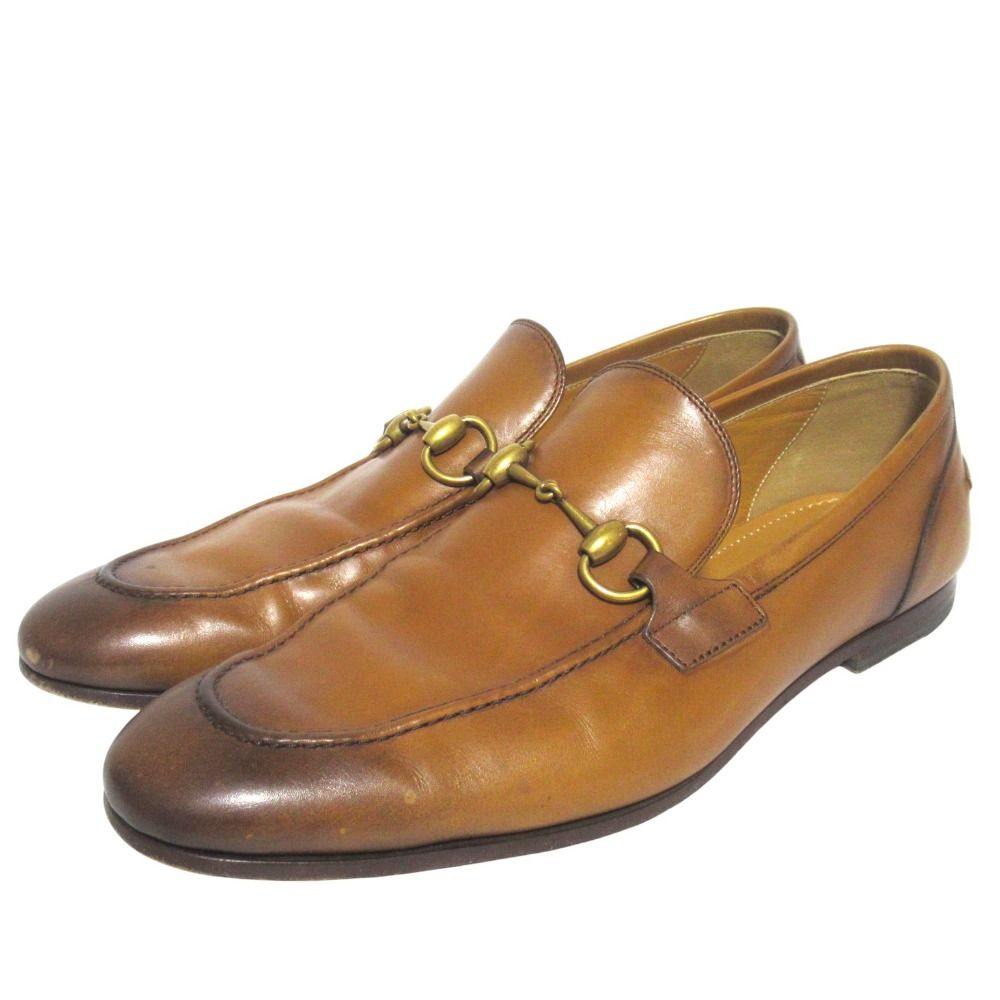 Gucci Jordan Horsebit Leather Loafers 7.5 Camel Brown Gold