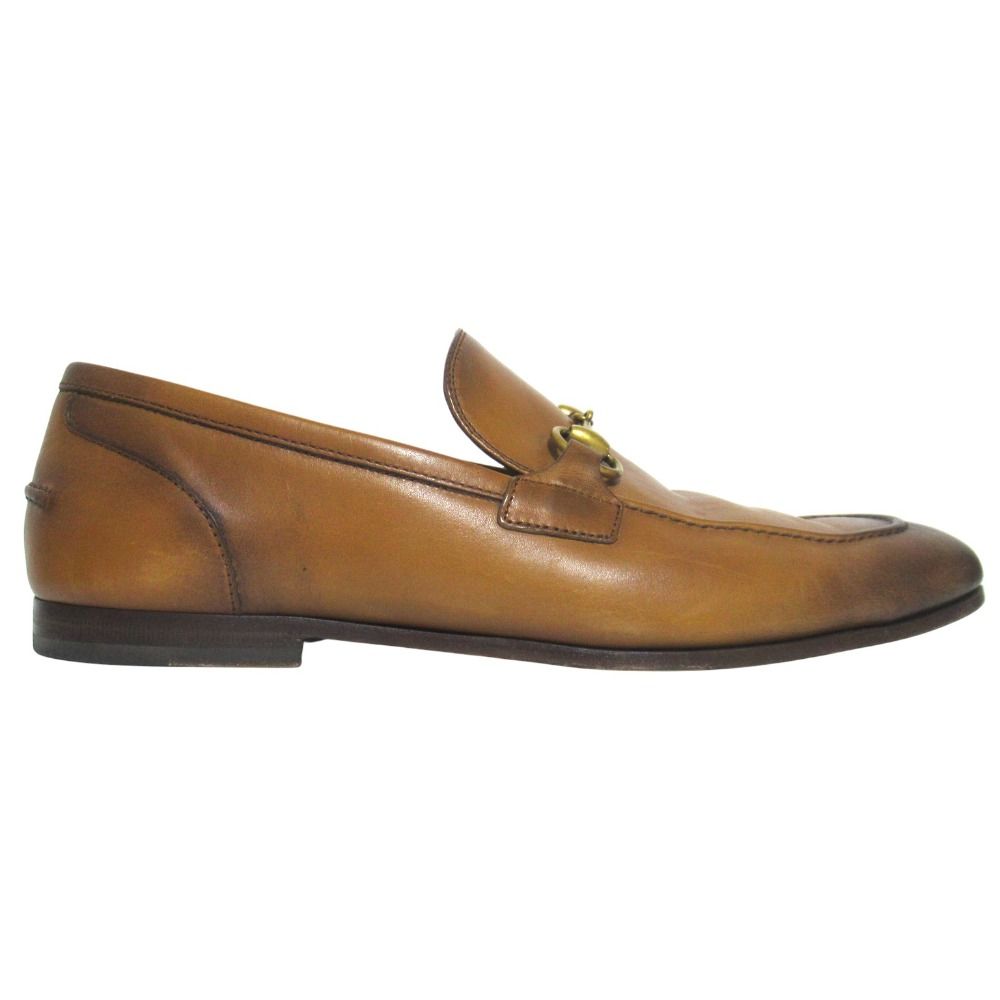Gucci Jordan Horsebit Leather Loafers 7.5 Camel Brown Gold — view 2
