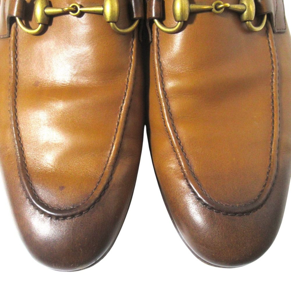 Gucci Jordan Horsebit Leather Loafers 7.5 Camel Brown Gold — view 4
