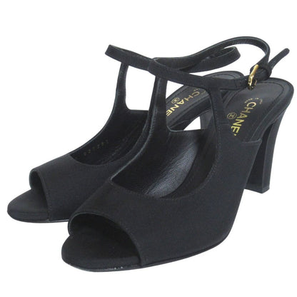 Chanel CC Logo Ankle Strap High Sandals 35c Black