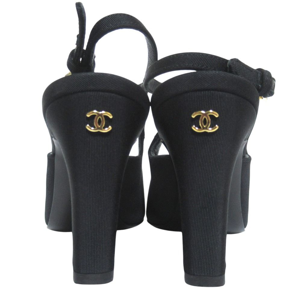 Chanel CC Logo Ankle Strap High Sandals 35c Black — view 4