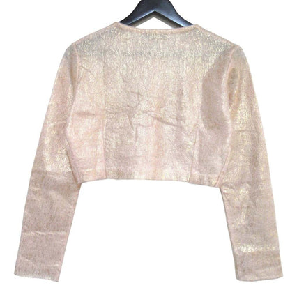 Prada Short Length Coated Long Sleeve Mohair Knit Cardigan 42 Pink Beige Gold — view 2