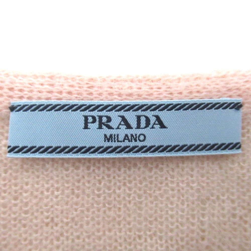 Prada Short Length Coated Long Sleeve Mohair Knit Cardigan 42 Pink Beige Gold — view 6