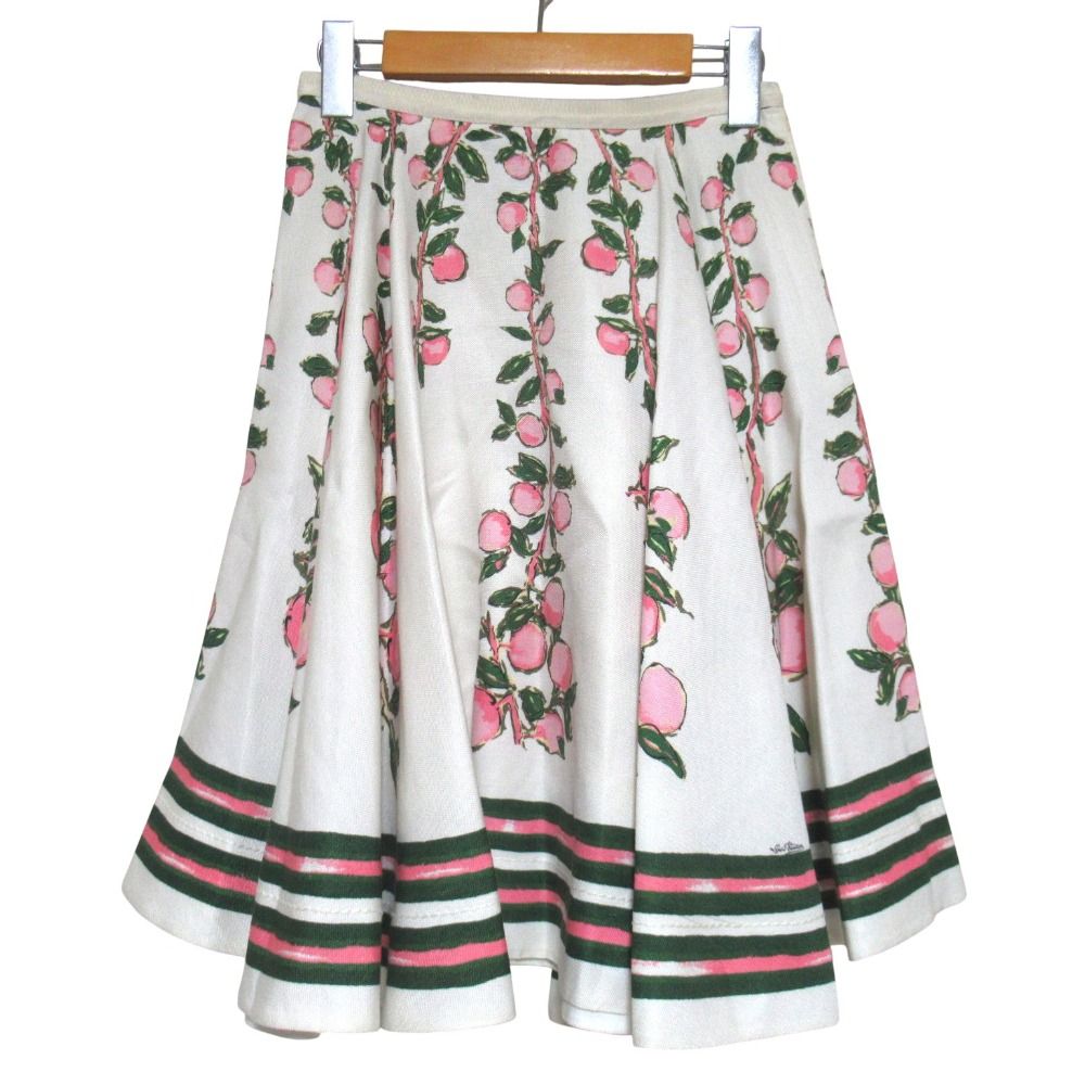 Louis Vuitton Peach Tree Print Linen Silk Flare Skirt 34 White