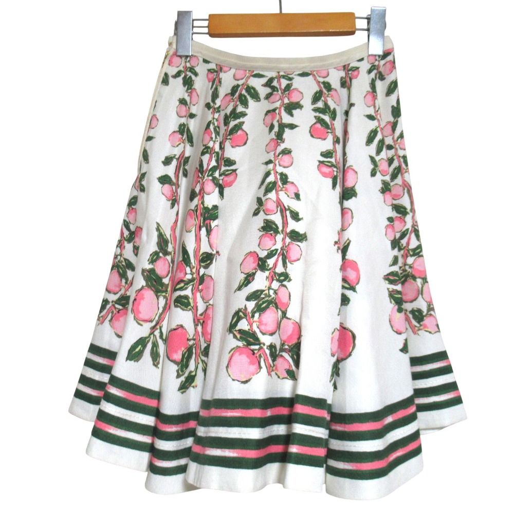 Louis Vuitton Peach Tree Print Linen Silk Flare Skirt 34 White — view 2