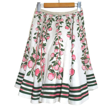 Louis Vuitton Peach Tree Print Linen Silk Flare Skirt 34 White — view 2