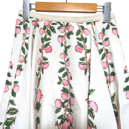 Louis Vuitton Peach Tree Print Linen Silk Flare Skirt 34 White — view 3