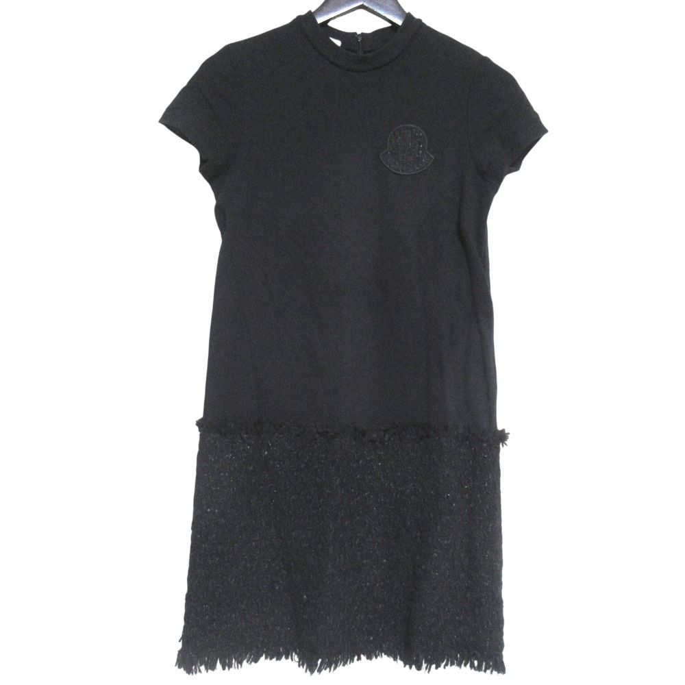 Moncler Abito Logo Patch Knee Length Tweed Cut Replacement Short Sleeve Dress