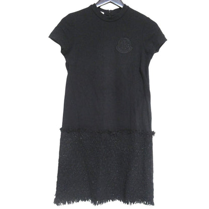 Moncler Abito Logo Patch Knee Length Tweed Cut Replacement Short Sleeve Dress